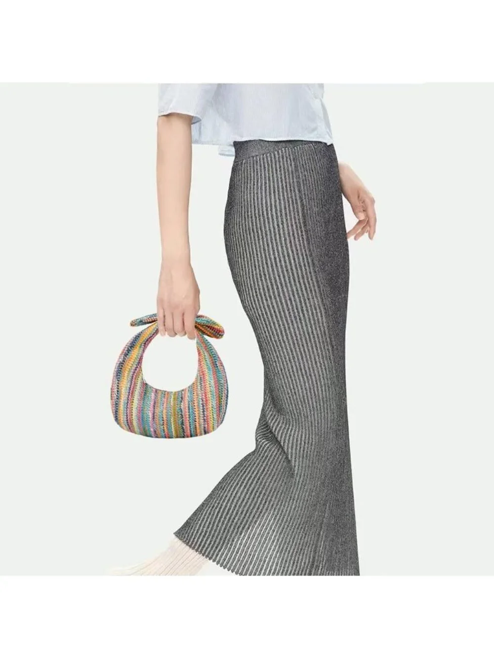 Women’s Rainbow4 Straw Woven Clutch Purse Crossbody Evening Wedding Handbag